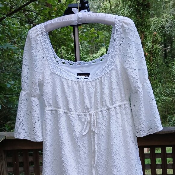 Laundry by Shelli Segal White Eyelet & Lace Babydoll Dress Sz S - Picture 2 of 8